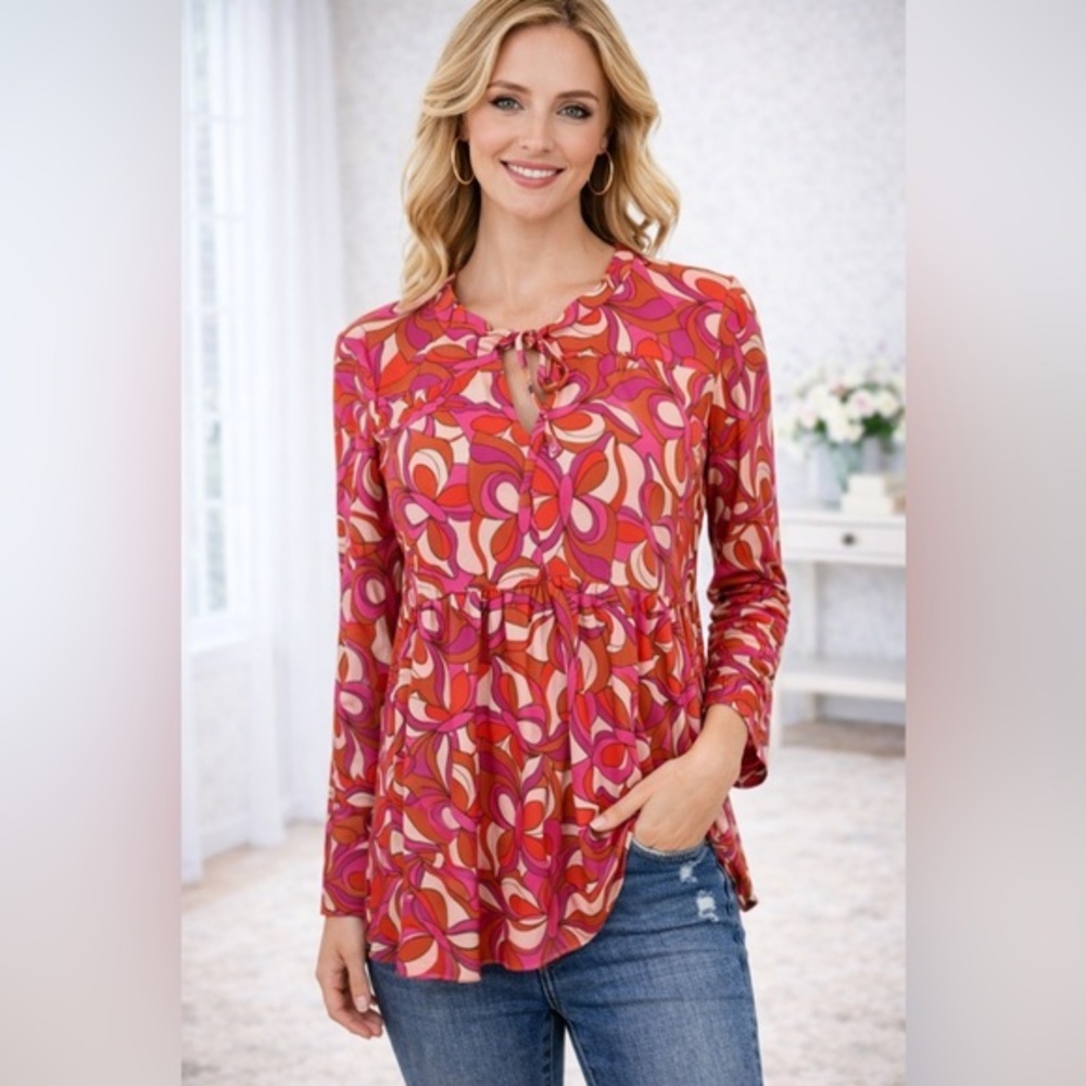 Printed Bell Sleeve Top Size M